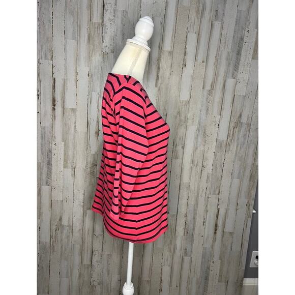 L.L. Bean Women's Medium Pink & Navy Striped 3/4 Sleeve Boat Neck Blouse - Picture 3 of 6